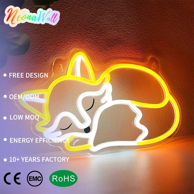 Neonawall Custom Fox LED Neon Sign Cute Animal Night Light IP65 Waterproof Dimmable 2-Year Warranty Kids Party Festival Gifts