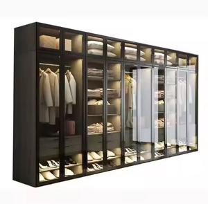 Designs modernes de dressings avec portes en verre, meubles de <span class=keywords><strong>chambre</strong></span> à coucher avec tiroirs de rangement à LED, armoires en verre - Product Image 1