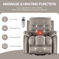VANBOW Fauteuil inclinable de massage chauffant pour personnes courtes en tissu de bois avec poche latérale en cuir Canapé-lit extensible Chaise élévatrice pour la maison