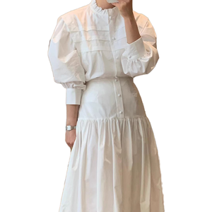 ชุดเซ็ตผู้หญิงสำหรับฤดูร้อนปี 2026 ผ้าแคนวาสโพลีเอสเตอร์/คอตตอนแบบเป็นมิตรต่อสิ่งแวดล้อม คอตั้ง สีพื้น แขนยาว กระโปรงทรงเข้ารูปช่วยกระชับเอว - Product Image 3