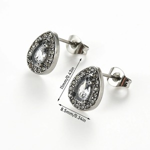 1 par de pendientes de acero inoxidable con forma de gota de agua para mujeres y niñas, pendientes ovalados de imitación de diamante plateados y dorados, regalos de joyería - Product Image 2