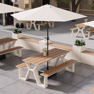 Juego integral de catering al aire libre moderno, bancos y mesas de metal conectados, sillas de aperitivos <span class=keywords><strong>para</strong></span> parques, escénicos <span class=keywords><strong>lugares</strong></span> al aire libre, villas - Product Image 1