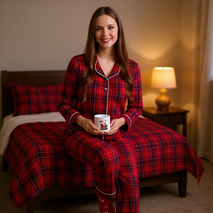 Conjunto de pijama de algodón para mujer, camisa de manga larga y pantalones, conjunto de ropa de dormir de algodón suave - Product Image 2