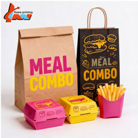 Ensemble d'emballages pour repas rapides en papier kraft imprimé sur mesure, boîte à hamburger, gobelet à frites