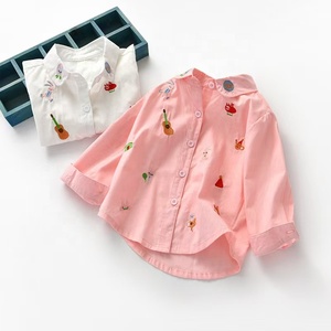 Camisa para Niñas, Ropa Infantil de Primavera y Verano, Camisa <span class=keywords><strong>Blanca</strong></span> de Manga Larga para Otoño, <span class=keywords><strong>Blusa</strong></span> Bordada de Algodón Estilo Coreano para Bebés - Product Image 1