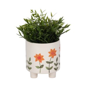 Vaso da fiori decorativo con piedini, dipinto a mano con motivi floreali, per piante da interno, moderno fioriera in resina - Product Image 2