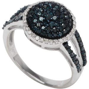 Natural White And Blue Diamond Halo <b>Dome</b> <b>Ring</b> 925 Sterling Silver Round Cut Micro Pave Statement <b>Ring</b> For Women - Product Image 1