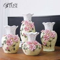 V243BL vase en porcelaine stria vases anciens pour fleurs décoration intérieure vase bleu avec décor floral pour couloir