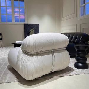 Conjunto de sofá de cuero genuino de estilo retro italiano de mediados de siglo, muebles de sala de estar de diseño <span class=keywords><strong>Soriana</strong></span>, diseño de hipopótamo de dientes de acero grande - Product Image 4