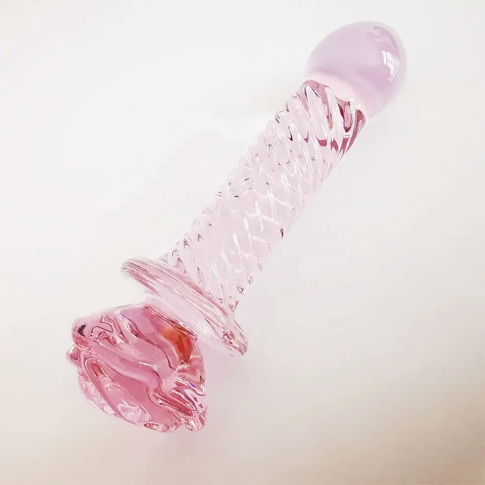 Handmade Crystal Glass Pink Dildo Rose Penis Reusable Sex supplies Phallus Adult Toys for Women Ladies Girls Masturbator