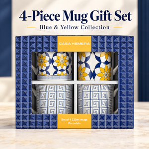 CASA <span class=keywords><strong>HEMERA</strong></span> Ensemble de 4 tasses à café en porcelaine à motif géométrique floral personnalisé, style moderne et luxueux, sans BPA - Product Image 1