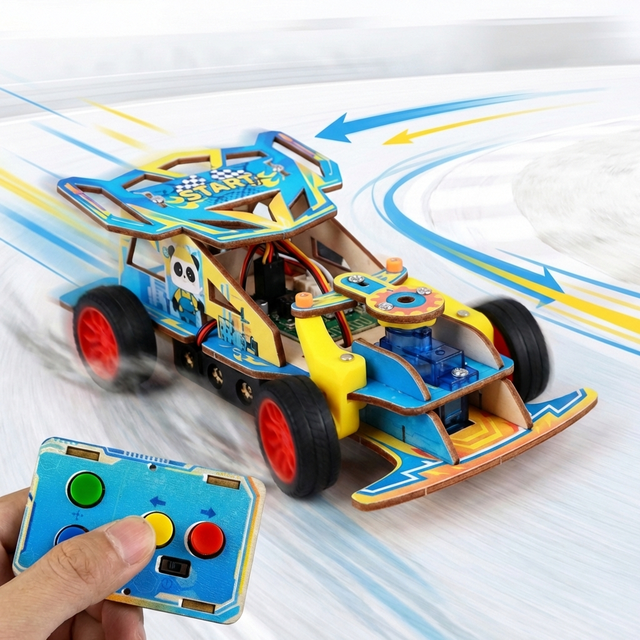 Eco Friendly Odorless Wooden Remote Control Race Car Stem Diy Kit Rc Car Children'S Educational Toys for Kids