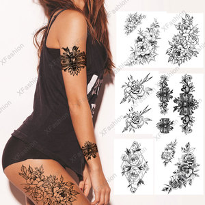 Mujeres hermosos <span class=keywords><strong>dibujos</strong></span> de arte corporal Sexy transferencia de agua falsa mangas de <span class=keywords><strong>brazo</strong></span> vientre pierna pecho temporal negro tatuaje flores - Product Image 1