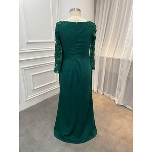 Vestido de noche africano de manga larga con cristales crepé, traje de noche personalizado, color verde, talla grande, 2022 - Product Image 3