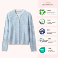 100% Wolle Faux-Zweiteiler Zopfmuster-Strickjacke für Damen Rundhals Knopfleiste Langarm Cropped Pullover OEM OEKO-TEX