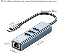Adaptador de Aluminio Tipo C a Gigabit Ethernet 4 en 1, Hub USB 3.0, Convertidor de Red LAN con Cable RJ45 de 1000 Mbps para MacBook, iPad y Laptop