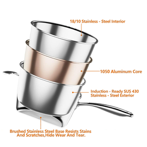 Ensemble de casseroles en acier inoxydable de haute qualité à 3 couches avec couvercles en verre, adaptées aux cuisinières à gaz et à induction, en acier inoxydable triple couche - Product Image 2