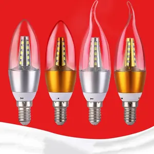 e14 small screw led bulb e27 energy-saving tip crystal chandelier 5W candle three-color light source