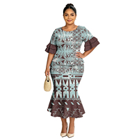 Rok Ekor Ikan Ukuran Besar Klasik Polinesia Plus Size Puletasi Lengan Petal Desain Tribal Wanita Samoa Puletasi Dress Set 2 Potong