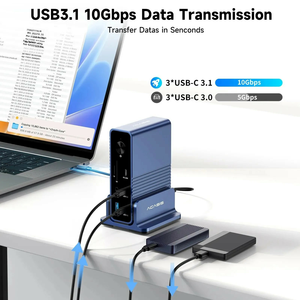 Acasis 15 en 1 PD100W 10Gbps USB C Estación de acoplamiento Triple Display Dock HDMI Hub Display Expansion Dock - Product Image 6