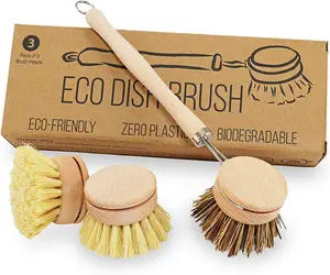 कस्टम लोगो पर्यावरण के अनुकूल रसोई उपकरण सफाई ब्रश एक प्रकार का पौधा के साथ पाम बीच की लकड़ी बांस पकवान सफाई ब्रश बाल खड़े