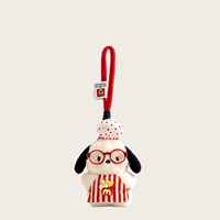 Porte-clés en peluche chiot blanc Kawaii, doux et durable, avec lunettes, chapeau et tablier, pour décoration de sac à dos, cadeau, vente en gros