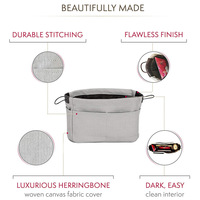 Sac à main en toile gris robuste, léger, grande capacité, indispensable, avec plusieurs poches, pour organiser votre sac.