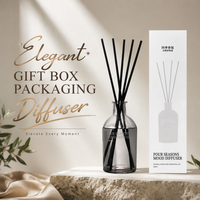 Diffuseur à bâtonnets en verre transparent 220 ml avec logo personnalisé, bâtonnets noirs, marque privée, parfum sur mesure, boîte d'aromathérapie pour salon
