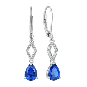 YL 925 Sterling Silver Earrings Jewelry Women Pear Shaped Cubic Zirconia Blue Sapphire Dangle Sterling Silver Earrings