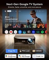 Projecteur intelligent Aurzen EAZZE D1 MAX avec Google TV amélioré, compatible 4K, 1000 lumens ANSI, technologie MEMC, audio Dolby 20W