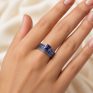 Set di anelli con zirconi blu intenso per donna, gioielli creativi ed eleganti - Product Image 2