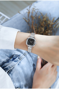 Womens Gold Square <b>Watch</b> <b>Black</b> Mesh Bracelet Sunburst Dial Elegant Quartz Wristwatch - Product Image 5