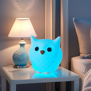 מנורות שולחן מגע צבעוניות מקסימות דקורטיביות מסיליקון, מנורת לילה נטענת בהתאמה אישית, ינשוף סיליקון רך, מנורת לילה מסיליקון בצורת חיה - Product Image 3