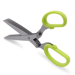<b>Kitchen</b> <b>Scissors</b> Stainless Steel Five Layer Green Handle For Home Use Straight Head Multi Layer Cutting Tool - Product Image 2