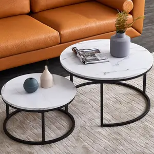 Ensemble de Table d'appoint en fer forgé nordique de luxe Table centrale ronde en bois multifonction en métal moderne Table basse en marbre blanc MDF