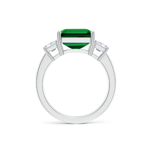 <b>Emerald</b> Cut Lab Grown Colombian <b>Emerald</b> Three Stone <b>Ring</b>, 14K White Gold Band With Lab Created <b>Emerald</b> Cut Diamond Side Stones - Product Image 3