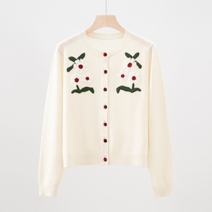 Nuovo arrivo maglione <span class=keywords><strong>cardigan</strong></span> 2025 autunno inverno maglieria donna affascinante fiore ricamato manica lunga <span class=keywords><strong>blu</strong></span> <span class=keywords><strong>scuro</strong></span> top bianco <span class=keywords><strong>blu</strong></span> <span class=keywords><strong>scuro</strong></span> - Product Image 2