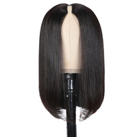 Perruques Afro péruviennes Remy, sans colle, cheveux humains crépus lisses, 100%, partie en V, partie centrale, densité 250%