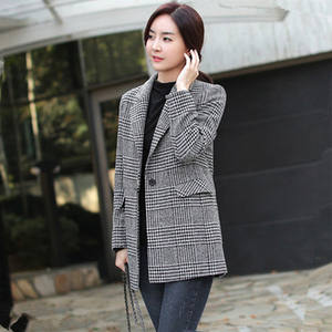 Retro pata <span class=keywords><strong>de</strong></span> gallo a cuadros <span class=keywords><strong>de</strong></span> lana Casual traje femenino 2024 otoño coreano viajero suelto <span class=keywords><strong>de</strong></span> gran tamaño traje chaqueta femenina - Product Image 2
