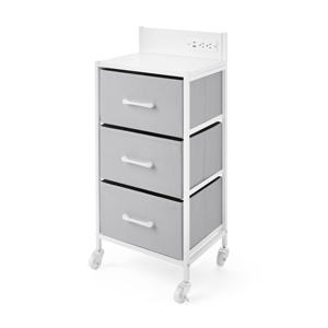 거실 침실 침대 옆 보관을위한 3 패브릭 서랍 충전기가있는 이중 계층 금속 롤링 보관 카트 - Product Image 6