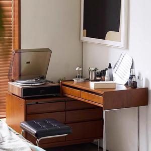 Solid Wood Dressing <b>Table</b> Nordic Retro Style Extendable Storage Bedroom Makeup <b>Vanity</b> With Light - Product Image 2