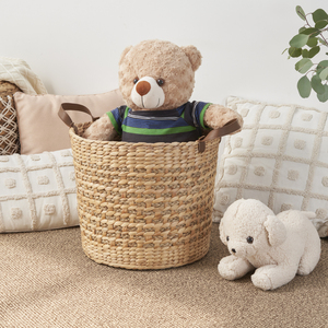 Panier de rangement rond tissé en jacinthe d'eau Isidore, 15,7 pouces, brun naturel, multi-usages - Product Image 2