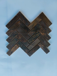 Mattonelle di <span class=keywords><strong>rame</strong></span> Vintage in bronzo per interni a spina di pesce in ottone scuro in metallo mosaico di mattonelle di parete opache per decorazione di pareti di edifici antichi - Product Image 3