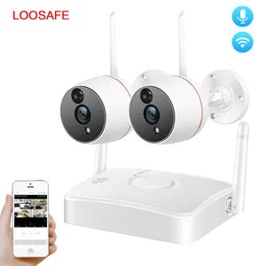 Loosafe 2CH 全高清 1080P 安全报警白色智能家居监控系统无线行动相机套件带屏幕