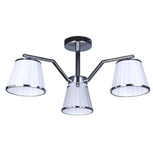 Lampada da soffitto cromata, 3xE14, paralume bianco, dimensioni 24x56x56 cm, ideale per illuminare e decorare spazi moderni. - Product Image 1