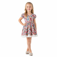 Robe à manches courtes bouffantes pour petites filles, imprimé floral, avec ourlet en dentelle à œillets, robe de soirée d'été décontractée pour enfants