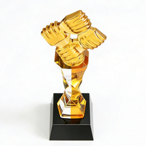 Trofeo de Resina Transparente con Grabado Personalizado, Premio de Cristal Dorado con Diseño de Mano Entrelazada - Product Image 5