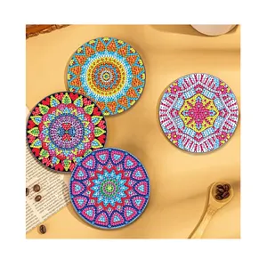 5D kim cương sơn Coaster Mandala hoa tự làm một mặt vòng kim cương Rhinestone acrylic18 miếng thiết lập với chủ