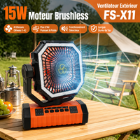 Kipas Angin Luar Ruangan FS X11 Isi Ulang dengan Motor 15W Lampu LED 4 Kecepatan Timer Pengait Daya Tahan Baterai 60 Jam untuk Hiking