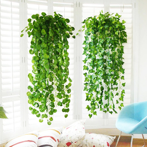 2 pcs 35 \ "Trang trí nội thất Nhân Tạo Màu xanh lá cây Ivy nho khoai tây lá vòng hoa cây nhựa giả lá cây nho màu xanh lá cây trang trí nội thất cây nho - Product Image 2